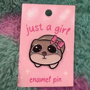 Just a Girl Cute Hamster Enamel Pin - Pink Bow